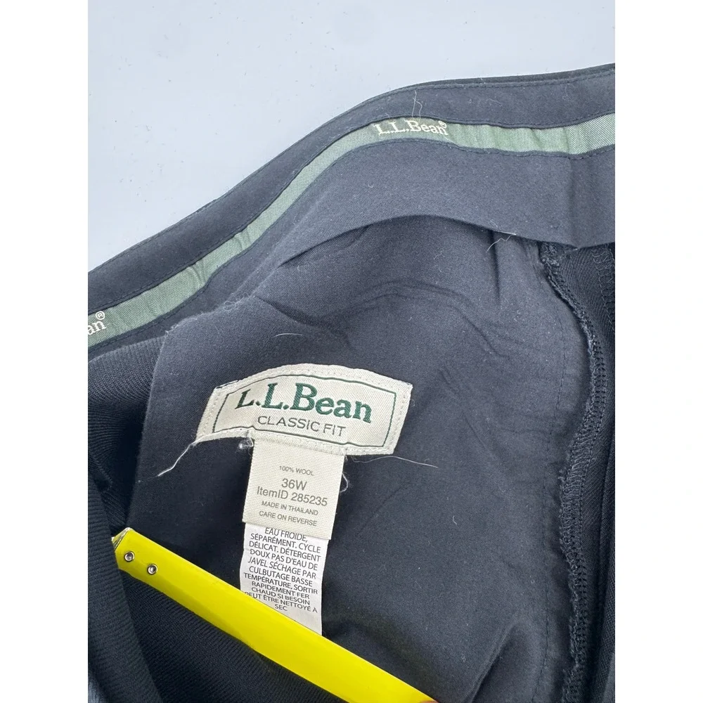 LL Bean Classic Fit Wool Dress Pants Mens 36W Black Pleated Trousers